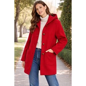 Vintage L.L.Bean 100% Wool Hooded Jacket Women’s M Red Austria  Outerwear